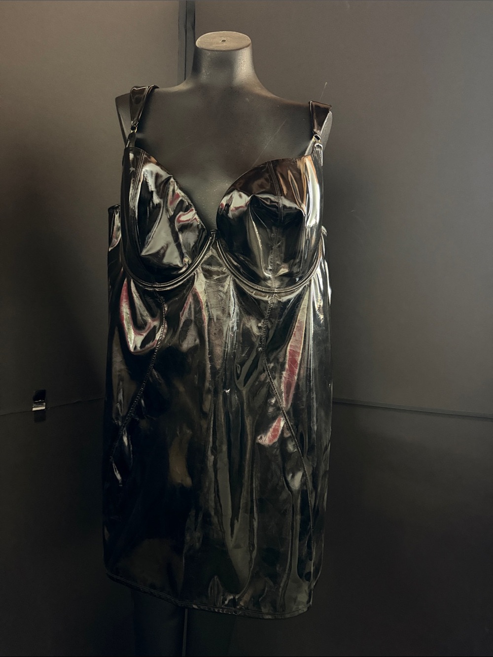 Glossy Black Vinyl Chemise with Molded Cups